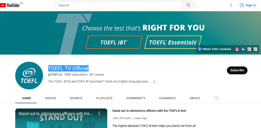 کانال یوتیوب TOEFL TV