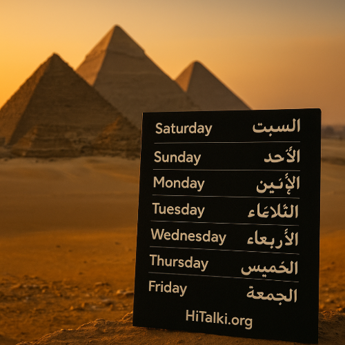روزهای هفته به زبان عربی با املای درست روی تصویر؛