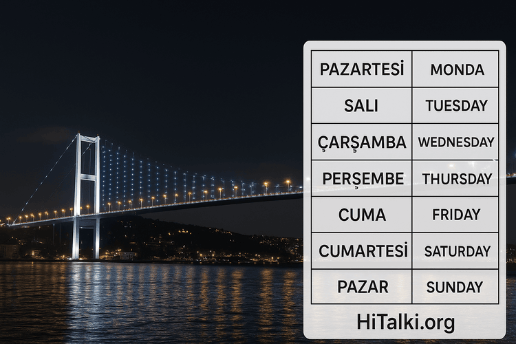 یادگیری روزهای هفته به ترکی استانبولی با تلفظ و مثال