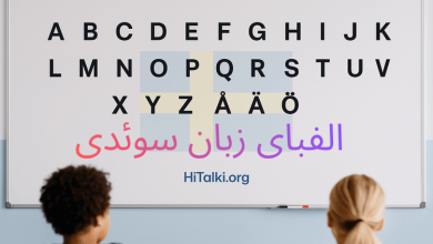 الفبای زبان سوئدی روی تخته وایت‌برد در کلاس درس با حروف Å، Ä و Ö – آموزش زبان سوئدی برای مبتدیان