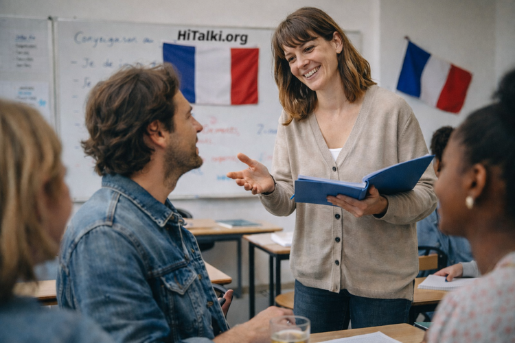 کاربرد ضمیر me در زبان فرانسوی در یک کلاس آموزش زبان با تعامل معلم و زبان‌آموز